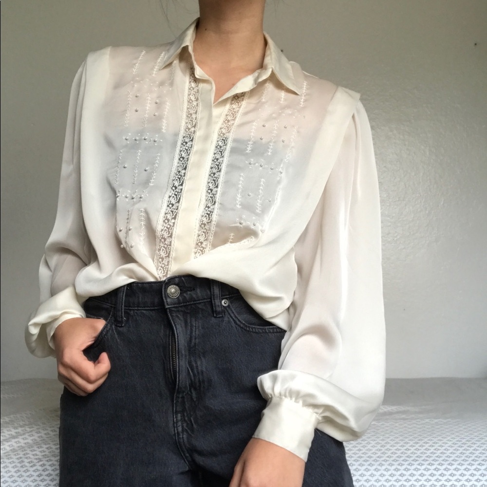 Vintage beaded cream blouse